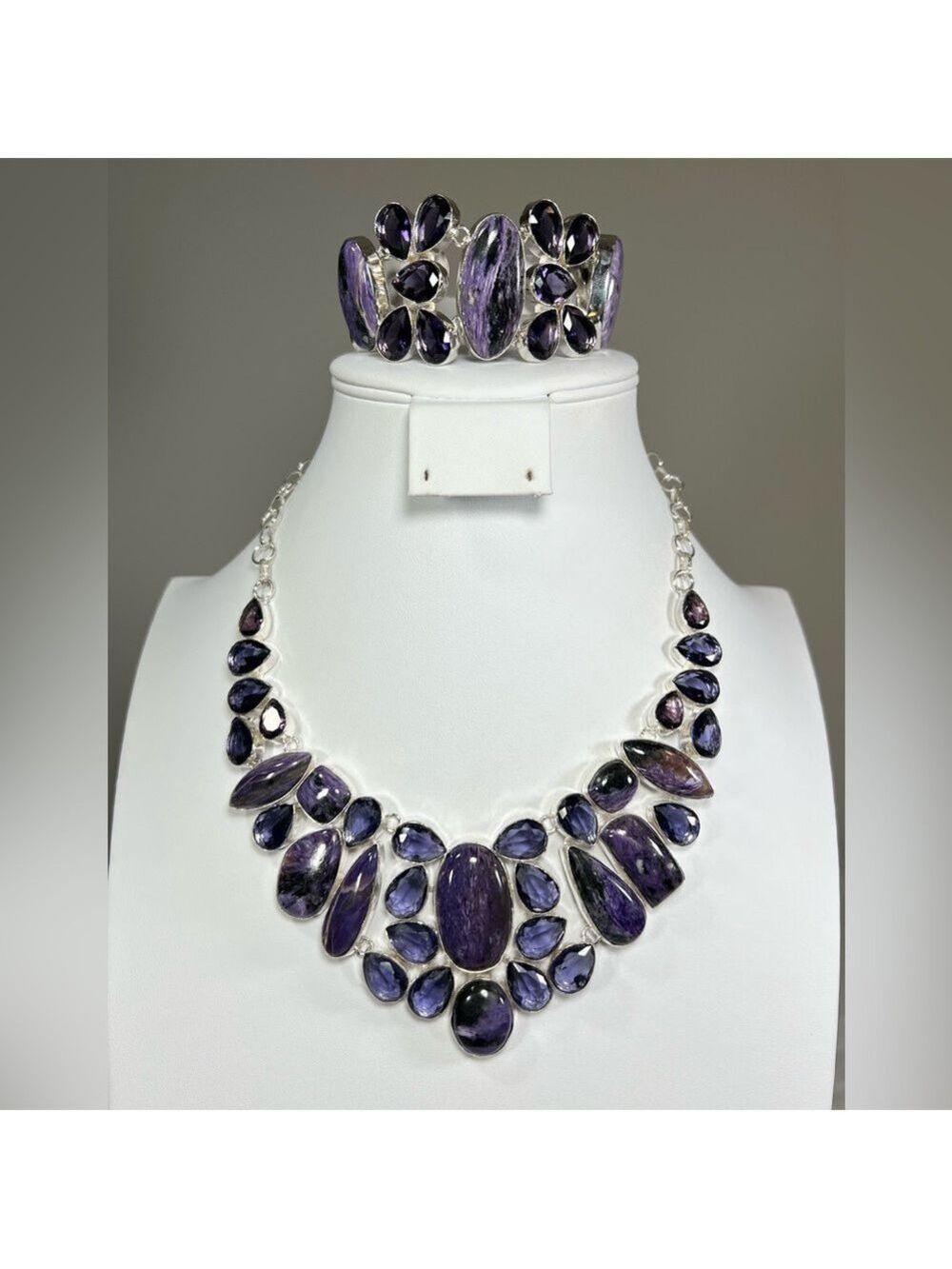 Charoite 925 Large Gemstone Necklace & ONE Bracelet
